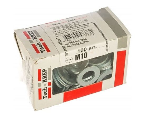 Плоская оцинкованная шайба DIN125а М10 100шт - коробка Tech-Krep 105261 – изображение 3