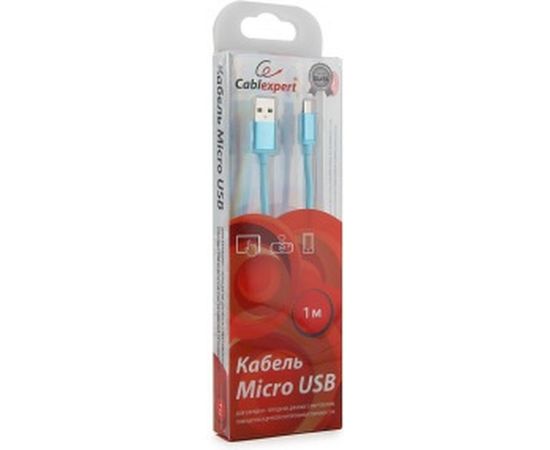 Кабель USB 2.0 Cablexpert, AM/microB, серия Silver, длина 1м, блистер, синий CC-S-mUSB01Bl-1M – изображение 3