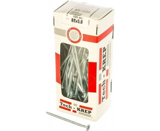 Универсальный саморез Tech-Krep 80х5,0 мм 100 шт оцинкованный, коробка с окном 102203 – изображение 3