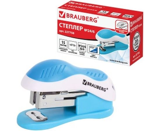 Степлер №24/6, 26/6 BRAUBERG МИНИ JET, до 15 листов, эргономичный, бело-голубой, 227758 – изображение 4