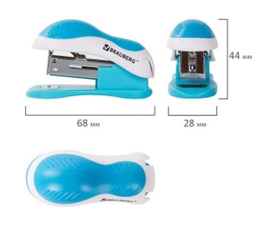 Степлер №24/6, 26/6 BRAUBERG МИНИ JET, до 15 листов, эргономичный, бело-голубой, 227758 – изображение 5