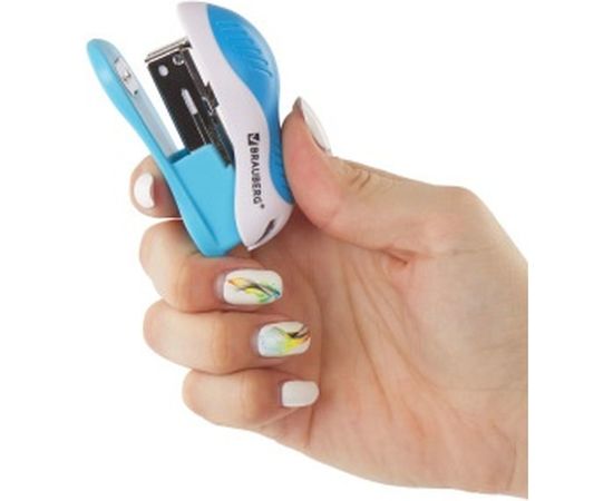 Степлер №24/6, 26/6 BRAUBERG МИНИ JET, до 15 листов, эргономичный, бело-голубой, 227758 – изображение 6