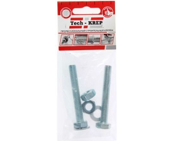 Болт Tech-Krep DIN933 с шестигранной головкой, оцинкованный М6х20 + гайка + шайба 8 шт - пакет 112717 – изображение 2