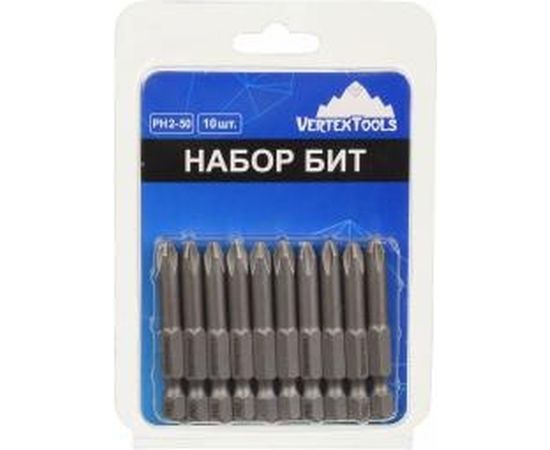 Набор бит PH2х50 10 шт. Vertextools БТ-PH2-50 