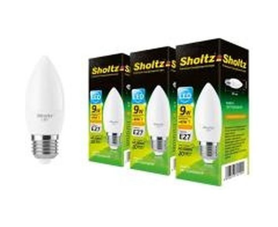 Комплект из 3 светодиодных ламп Sholtz свеча 9Вт E27 2700К C37 220-240В, пластик LEC3019T – изображение 5