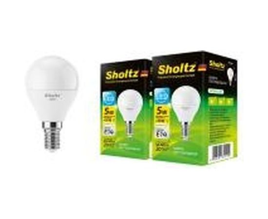Комплект из 2 светодиодных ламп Sholtz шар 5Вт E14 4200К G45 220-240В, пластик LEB3151D – изображение 5