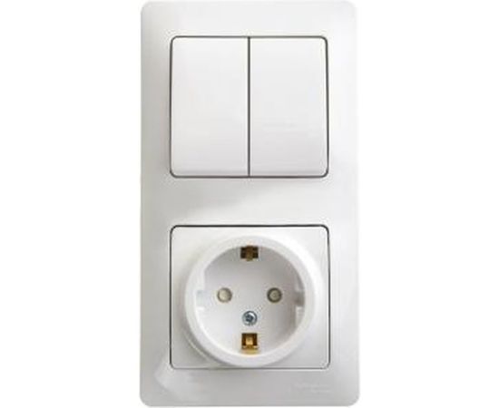 Блок розетка с заземлением со шторками + 2 клавишный выключатель Schneider Electric GLOSSA БЕЛЫЙ GSL000174 