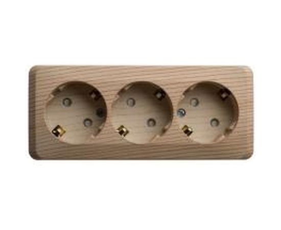 Тройная розетка Schneider Electric ЭТЮД О/У с заземлением, со шторками, 16А, 250B, СОСНА PA16-012D 