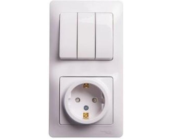 Блок розетка с заземлением со шторками + 3-клавишный выключатель Schneider Electric GLOSSA БЕЛЫЙ GSL000178 