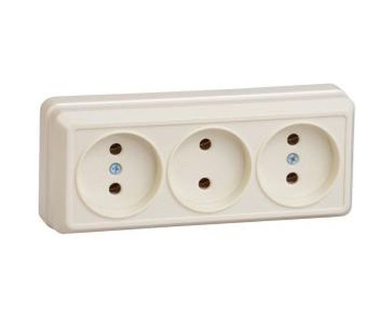 Трехместная розетка IEK РС23-2-ОК, без заземляющего контакта, 10А, открытой установки, ОКТАВА, кремовый ERO30-K33-10-DC 