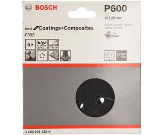 Шлифовальный лист липучка Bosch, 8отв,ф125мм,К600,5шт,мрам,пласт 2.608.605.122 148842 – изображение 2