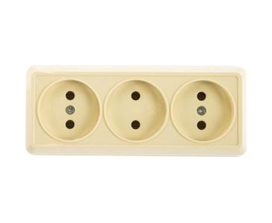 Трехместная розетка IEK РС23-2-ОК, без заземляющего контакта, 10А, открытой установки, ОКТАВА, кремовый ERO30-K33-10-DC – изображение 4
