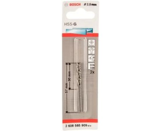 Сверло Standard по металлу 2 шт. (2,5х30/57 мм; HSS-G) Bosch 2608585909 – изображение 3