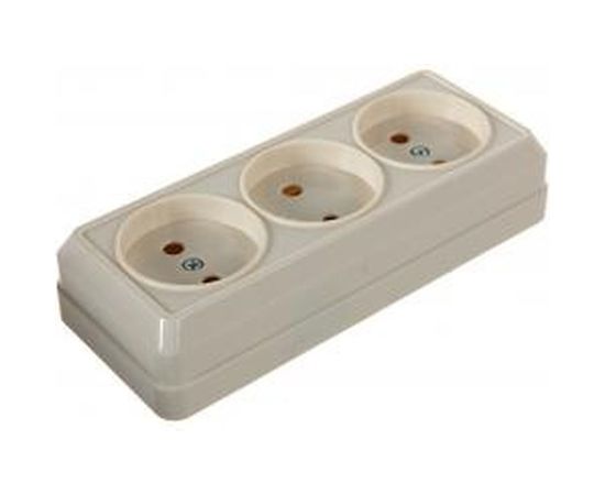 Трехместная розетка IEK РС23-2-ОК, без заземляющего контакта, 10А, открытой установки, ОКТАВА, кремовый ERO30-K33-10-DC – изображение 3