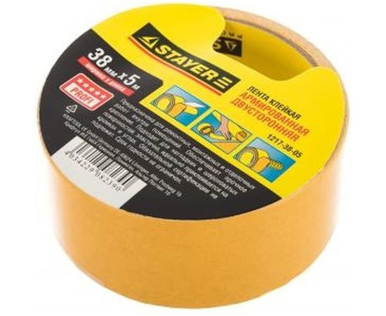 Лента STAYER PROFI двусторонняя, клейкая, армированная тканью, 38ммх5м 1217-38-05 