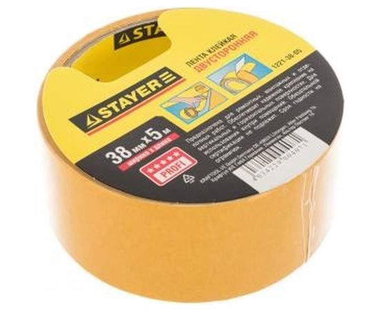 Лента клеящая двухсторонняя PROFI (38 мм; 5 м) укрепленная тканью Stayer 1221-38-05 