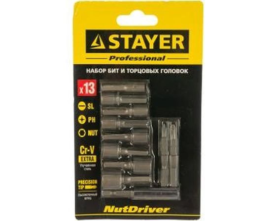 Набор бит с магнитным адаптером и торцевых головок (13 предметов) STAYER 2611-H13 – изображение 2