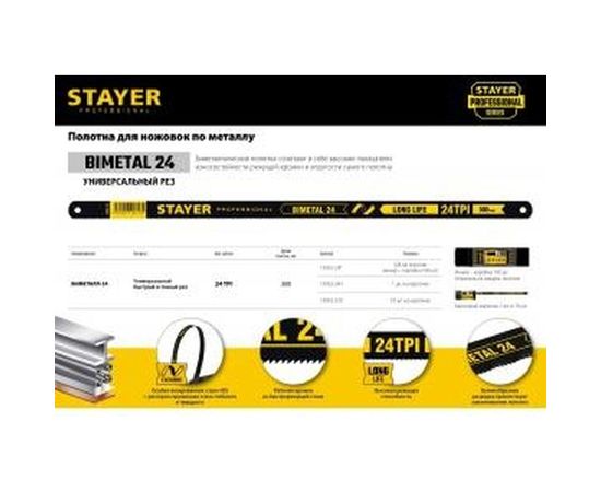 Полотно 10 шт. (300 мм; 24TPI) PROFESSIONAL по металлу для ножовок STAYER 15932-S10 – изображение 2