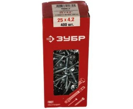 Саморез с прессшайбой 400 шт. для крепления листового металла (25х4.2 мм; PH2) ЗУБР 4-300211-42-025 – изображение 2