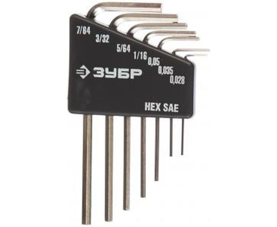 Набор ключей имбусовых Зубр Эксперт Мини для точных работ Cr-V HEX SAE 0,028 0,035 0,05 1/16 5/64 3/32 7/64 7 шт. 27475-H7 