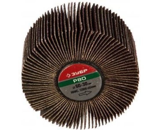 Круг шлифовальный веерный лепестковый (60х30 мм; P80; тип КЛО) Зубр 36602-080 