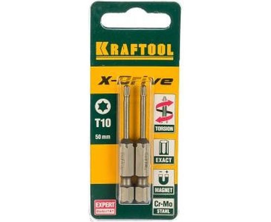Биты EXPERT (E 1/4; Т 10; 50 мм; 2 шт.) KRAFTOOL 26125-10-50-2 