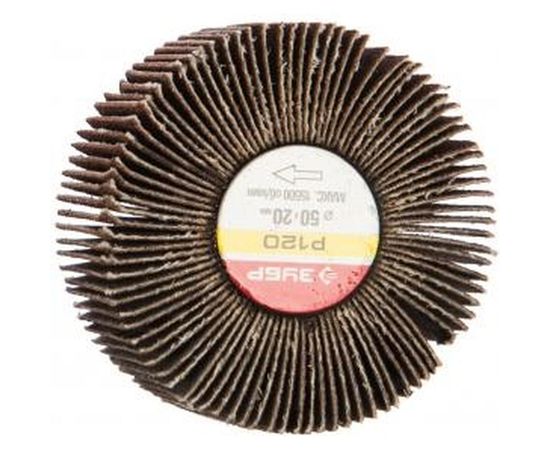 Шлифовальный круг Зубр веерный лепестковый на шпильке тип КЛО зерно - электрокорунд нормальный P120 20x50 мм 36601-120 – изображение 2