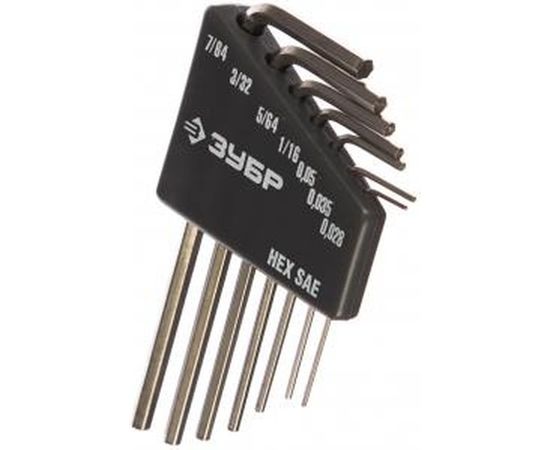 Набор ключей имбусовых Зубр Эксперт Мини для точных работ Cr-V HEX SAE 0,028 0,035 0,05 1/16 5/64 3/32 7/64 7 шт. 27475-H7 – изображение 3