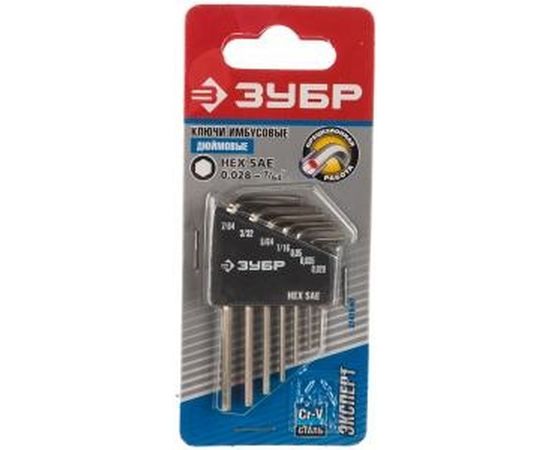 Набор ключей имбусовых Зубр Эксперт Мини для точных работ Cr-V HEX SAE 0,028 0,035 0,05 1/16 5/64 3/32 7/64 7 шт. 27475-H7 – изображение 2