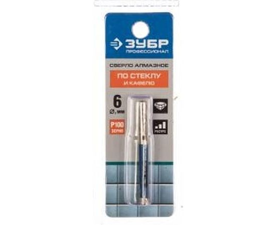 Сверло ЭКСПЕРТ алмазное (6 мм; Р100) по стеклу Зубр 29860-06 – изображение 2