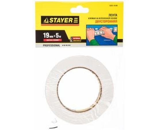 Лента PROFI клейкая двусторонняя, на вспененной основе (5 м; 19 мм; белая) STAYER 12231-19-05 – изображение 4