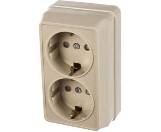 2х местная розетка IEK РСш22-3-ОКм с заземляющим контактом, с защитной шторкой, 16А, открытая устуновка ОКТАВА кремовый ERO24-K33-16-DC 