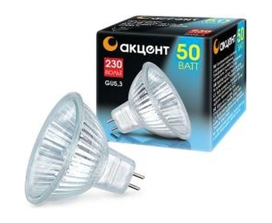 Галогенная лампа АКЦЕНТ JCDR, 230В, 50W, GU5.3, с отражателем и защитным стеклом 4606400204336 