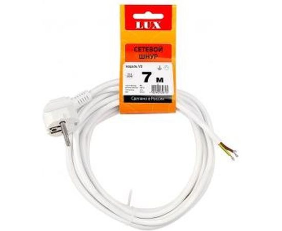 Сетевой шнур LUX V3 ПВС 3x0.75 7м, с вилкой, с заземлением, белый 4606400609704 