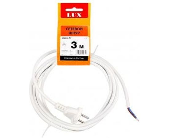 Сетевой шнур LUX V2 ПВС 2x0.75 3м, с вилкой, без заземления, белый 4606400609650 