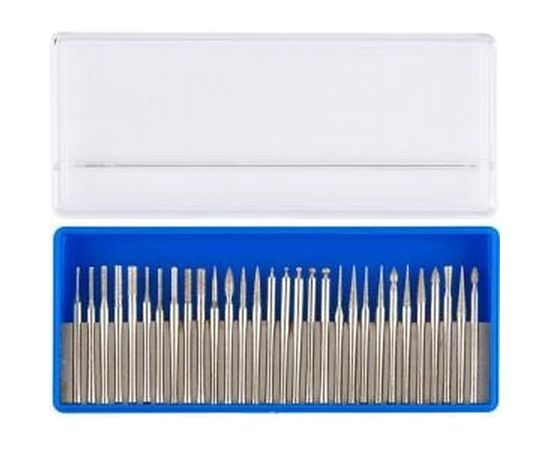 Набор мини-насадок Зубр с алмазным напылением в пластиковом боксе P 180 хвостовик диаметр 3 мм 30 предметов 33383-H30 