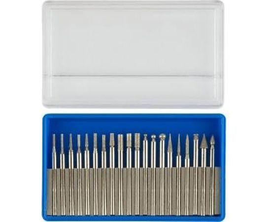 Набор мини-насадок Зубр с алмазным напылением в пластиковом боксе P 180 хвостовик диаметр 3 мм 20 предметов 33383-H20 