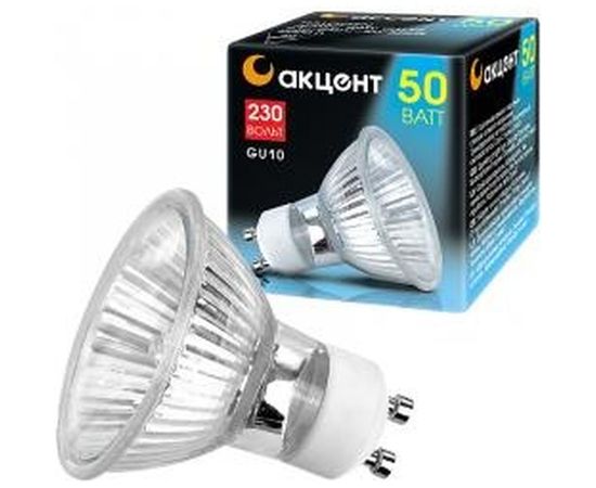 Галогенная лампа АКЦЕНТ JCDRC, 230В, 50W, GU10, с алюминиевым отражателем и защитным стеклом 4606400204374 