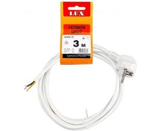 Сетевой шнур LUX V3 ПВС 3x0.75 3м, с вилкой, с заземлением, белый 4606400609681 