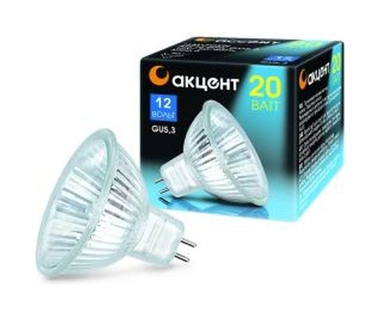 Галогенная лампа АКЦЕНТ MR16, 12В, 20W, 36°, GU5.3, с отражателем и защитным стеклом 4606400204237 