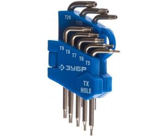 Набор ключей имбусовых Зубр Эксперт Мини для точных работ Cr-V TORX Т5-Т20 с отверстием для защищенного крепежа 8 шт. 27477-H8 
