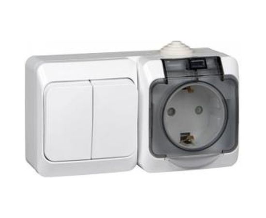 Блок Schneider Electric ОП Этюд IP44 белый, 2-клавишный выключатель+евророзетка з/ш SchE BPA16-242B 