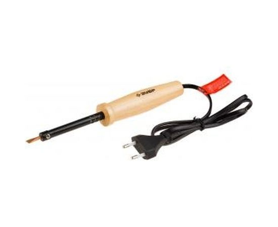 Электропаяльник Зубр Мастер с деревянной рукояткой и долговечным жалом форма клин 25 Вт 55405-25_z01 