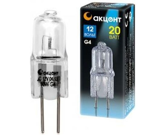 Галогенная лампа АКЦЕНТ JC, 12В, 20W, G4, капсульная, прозрачная 4606400204183 