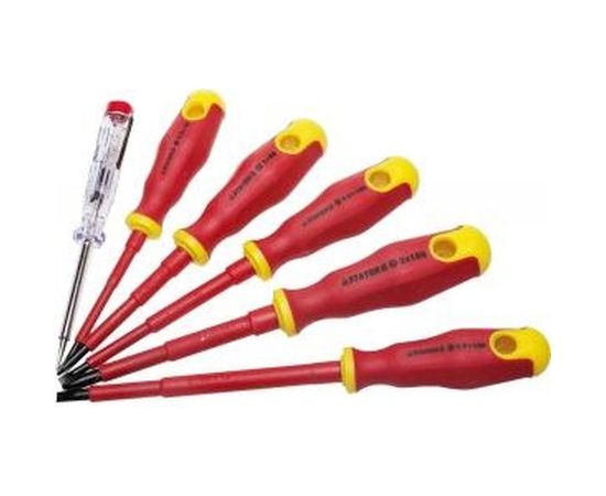 Набор диэлектрических отверток STAYER Profi-Electro SL:3.0x75 мм/4.0x100 мм/5.5x125 мм/PH:№1x80 мм/2x100 мм/100-250 В тестер 6 шт. 25145-H6_z01 