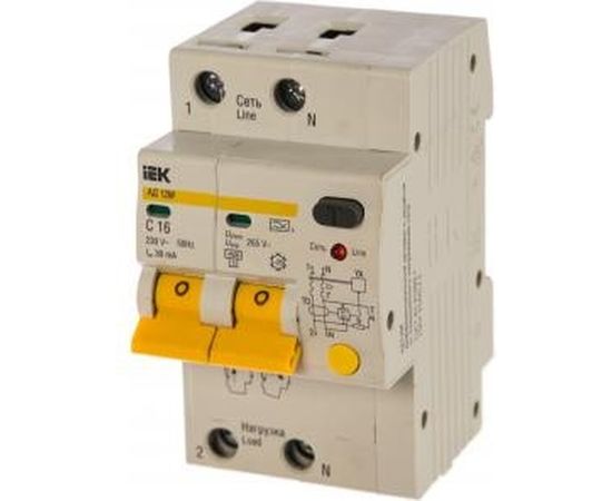 Автоматический дифференциальный выключатель тока IEK 2п 3.5мод. C 16A 30mA тип A 4.5kA АД-12М ИЭК MAD12-2-016-C-030 
