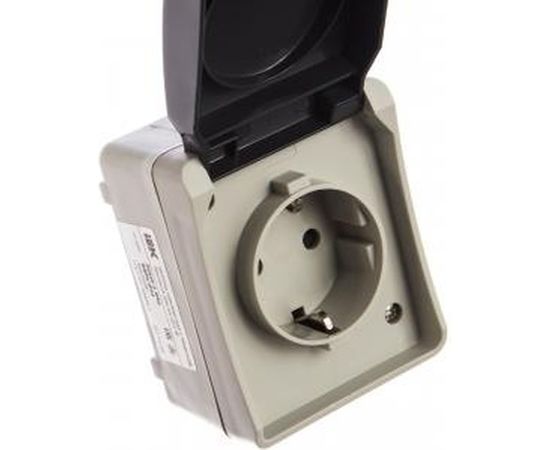 Розетка IEK 1-м ОП Форс с заземлением, с крышкой IP54 РСб20-3-ФСр ИЭК ERS12-K03-16-54-DC – изображение 2