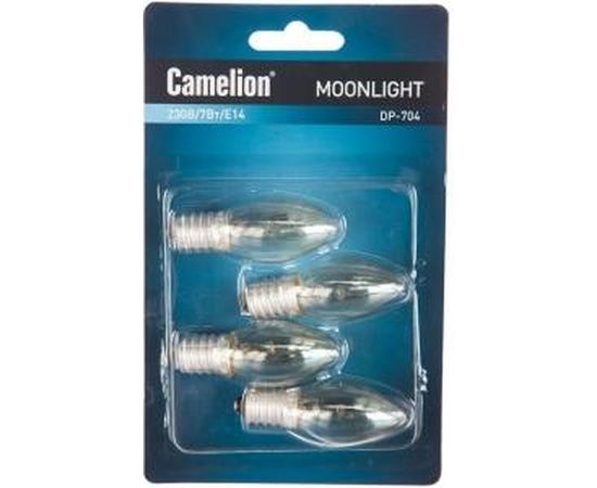 Запасная лампа накаливания для ночников Camelion DP-704 BL-4 прозрачная, 220V, 7W, Е14 7077 – изображение 2