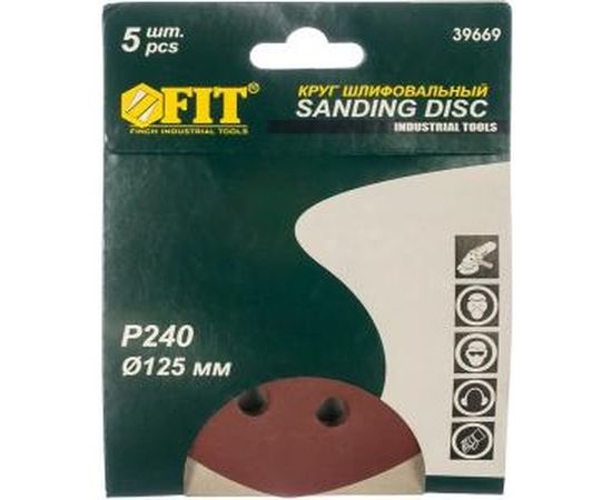 Круги шлифовальные 5 шт. (125 мм; Р240; 8 отверстий) FIT IT 39669 – изображение 2