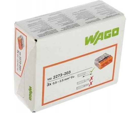 Клемма WAGO 3x2.5мм оранжевый/прозрачный 1уп=100шт 2273-203 – изображение 2